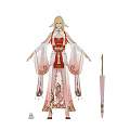 Elf Character With Long Blonde Hair And Pointed Ears In Red And White Traditional Outfit