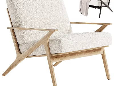 Modern Beige Sherpa Accent Chair With Wooden Frame Armrests And Padded Seat 3d model