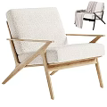 Modern Beige Sherpa Accent Chair With Wooden Frame Armrests And Padded Seat