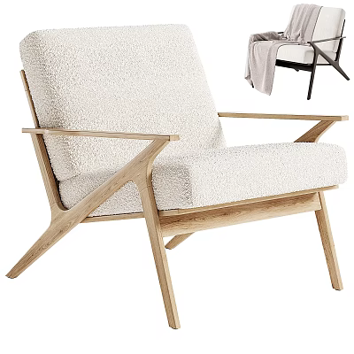 Modern Beige Sherpa Accent Chair With Wooden Frame Armrests And Padded Seat 3d model