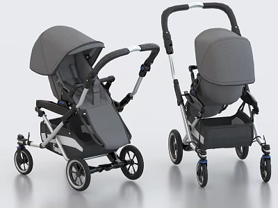 Modern Gray Baby Strollers With Functional Structure And Wheels 3d model