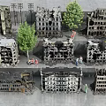 Building ruins combination post-war ruins building ruins factory site ruins game scene site workers 3d model