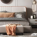 Modern Bedroom Interior Design With Bed Nightstands Circular Wall Decor And Pendant Lights
