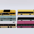Colorful Bus Models In Multiple Colors Arranged Together On White Background 3d model