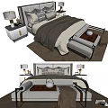 Elegant Modern Double Bed Interior With Nightstands Lamps And Cozy Bedding 3d model