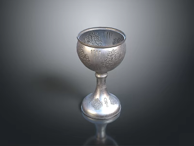 Elegant Silver Goblet With Intricate Carved Patterns For Home Decor 3d model