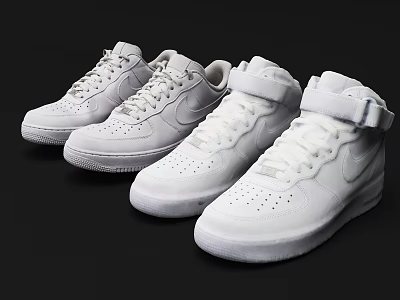 White Nike Casual Shoes With High Top And Low Top Designs And Lace Up Straps 3d model