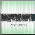Modern Laboratories Display Counter With Green White Striped Light Panels Bottles And Containers
