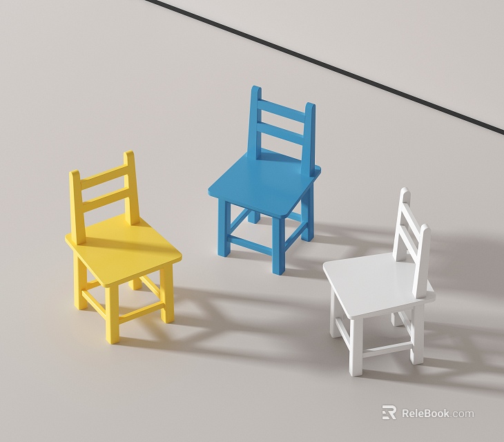 Three Colorful Kids Chairs with Yellow Blue White Simple Design for Children 3d model 