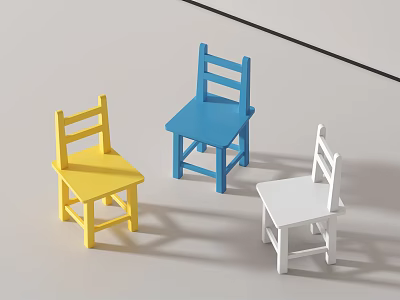 Three Colorful Kids Chairs with Yellow Blue White Simple Design for Children 3d model