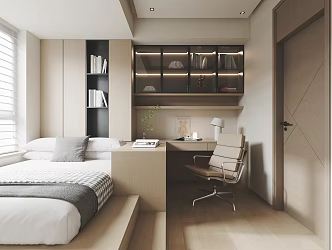 Modern Tatami Bedroom Tatami Room Multifunctional Room Study Tatami Bed Desk and Chair Combination 3d model