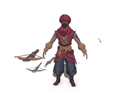 Mysterious Game and Movie Character With Red Turban Face Mask Bow Arrow and Ornate Clothing 3d model