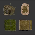 Rustic Stone Landscape Components Covered With Green Plants And Moss