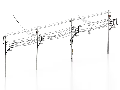 Industrial Equipment Electric Power Poles With Overhead Transmission Wires Structure 3d model