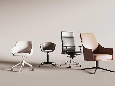 Modern Office Chairs In White Gray Black Beige With Different Base Designs 3d model