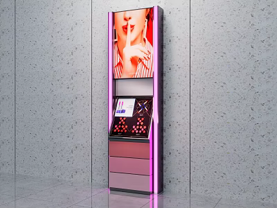 Mall Store Interactive Digital Kiosk With Pink Lighting And Display Screen 3d model