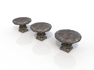 Three Round Stone Tables With Pedestal Bases For Outdoor Decorative Furniture 3d model