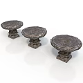 Three Round Stone Tables With Pedestal Bases For Outdoor Decorative Furniture