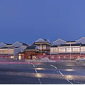 Traditional Chinese Commercial Street Night Scene With Illuminated Storefronts Parked Cars And Pedestrian Walkways
