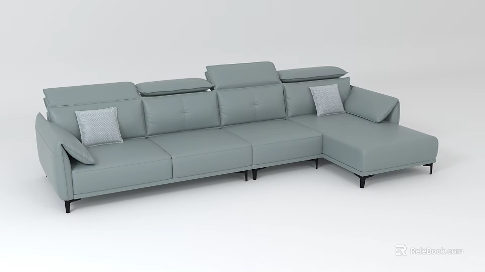 Modern Light Gray L Shaped Casual Sofa Set With Soft Comfortable Cushions 3d model