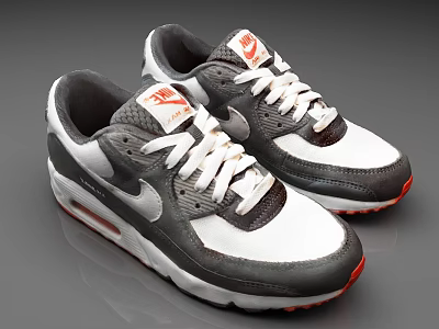 Nike Air Max Shoes White Gray Upper With Orange Accents Mesh And White Shoelaces 3d model Nike Air Max Shoes White Gray Upper With Orange Accents Mesh And White Shoelaces 3d model