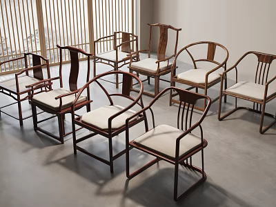 New Chinese Style Single Chair Ring Chair Dining Chair Leisure Chair Taishi Chair 3d model