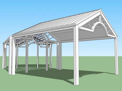 Garden Landscape Pavilion Featuring Metal Frame Arched Roof Green Lawn And Blue Sky 3d model