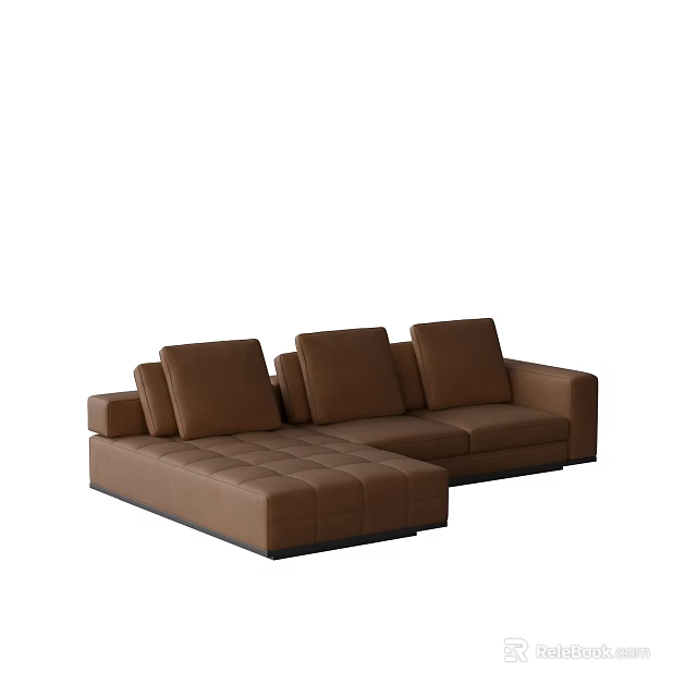 Brown L Shaped Leather Sectional Sofa With Modern Design And Comfortable Cushions 3d model