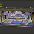 Luxurious Event Stage With Purple Blue Drapes And Floor Decorations