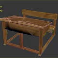 Rustic Wooden Desk With Attached Bench Solid Wood Structure Natural Finish 3d model