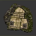 Natural Stone Stairs Flanked By Traditional Stone Lanterns With Green Moss And Rock Background