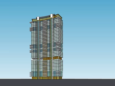 Modern High Rise Office Building With Glass Curtain Wall And Golden Accents 3d model