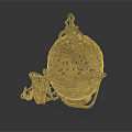 Antique Bronze Hollow Sphere With Intricate Carved Patterns And Decorative Statue Pendant