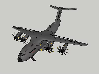 Military Fighter Jet Featuring Four Propeller Engines Gray Body Design And Aerodynamic Wings 3d model