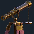 Brass Telescope Commercial Equipment With Red Leg Tripod and Hanging Metal Disc