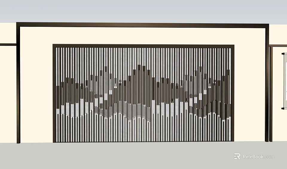 Dark Colored Vertical Slats Mountain Landscape Pattern Feature Wall Design With Light Background 3d model