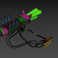 Sci Fi Weapon With Pink Green Design Glowing Green Energy Cells Firing Laser Beam