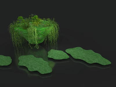 Green Floral Installation With Suspended Island Hanging Vines And Leaf Shaped Platforms 3d model