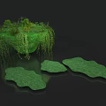 Green Floral Installation With Suspended Island Hanging Vines And Leaf Shaped Platforms
