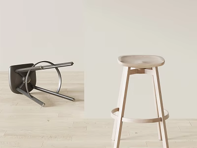 Modern Bar Stools With Light Wood And Black Metal Frame Design Details 3d model