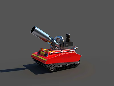 Red Tracked Utility Vehicle With Silver Jet Pipe And Yellow Stripes 3d model