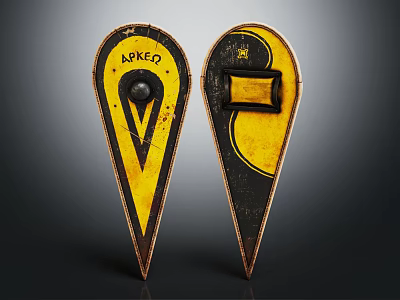 Two Yellow And Black Vintage Signs With APKED Lettering V Shape And Rectangle Design 3d model