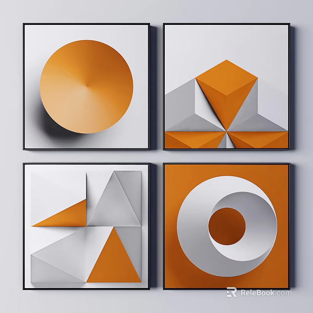 Abstract Geometric Wall Art With Orange White Gray Circles Triangles And Polygons 3d model