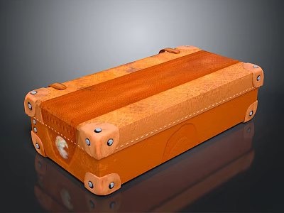 Classic Orange Leather Storage Case With Metal Rivets And Retro Design 3d model