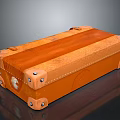 Classic Orange Leather Storage Case With Metal Rivets And Retro Design