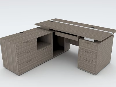 Modern Wooden Office Desk with Spacious Tabletop Drawers and Storage Cabinets Design 3d model