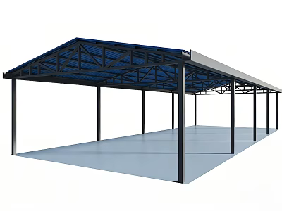 Open Carport Structure With Metal Frame Blue Roof And Supporting Columns 3d model
