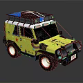 Yellow Off Road Rescue Vehicle With Red Star Roof Rack And Emergency Lights