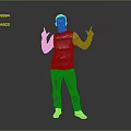 Man In Striped Sweater And Blue Jeans Gesturing Against Gray Background