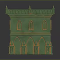 Green Gothic Castle Architectural Model With Spire Towers Arched Doors And Windows
